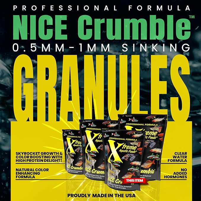Xtreme Nice Crumbles - Color Enhancer for Small to Medium Fish - Max Protein Formula, Resealable Pouch, Ideal Supplementary Fish Food - USA Farm Grown (5oz)