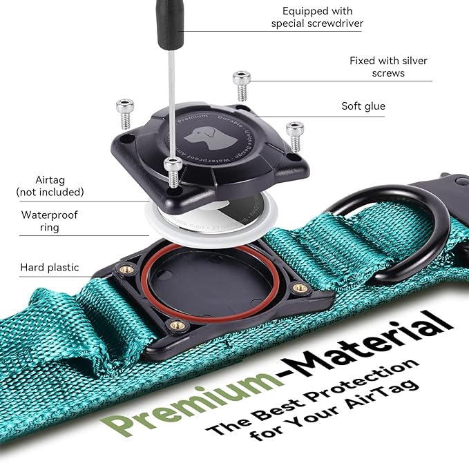 2026 Upgrade Waterproof AirTag Dog Collar, Military Tactical Dog Collar with AirTag Holder, Comfortable Control Handle and Metal Buckle, GPS Dog Collar Holder for Medium to Large Dogs (Blue, XL)