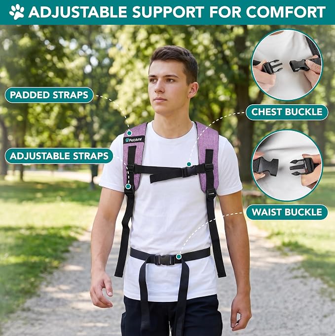 PetAmi Expandable Dog Backpack Carrier for Cats & Pets, Breathable Cat Carrier Backpack with Top Window & Multi-Entry, Ventilated Foldable Travel Carrier for Small Medium Pets up to 18 lbs, Purple
