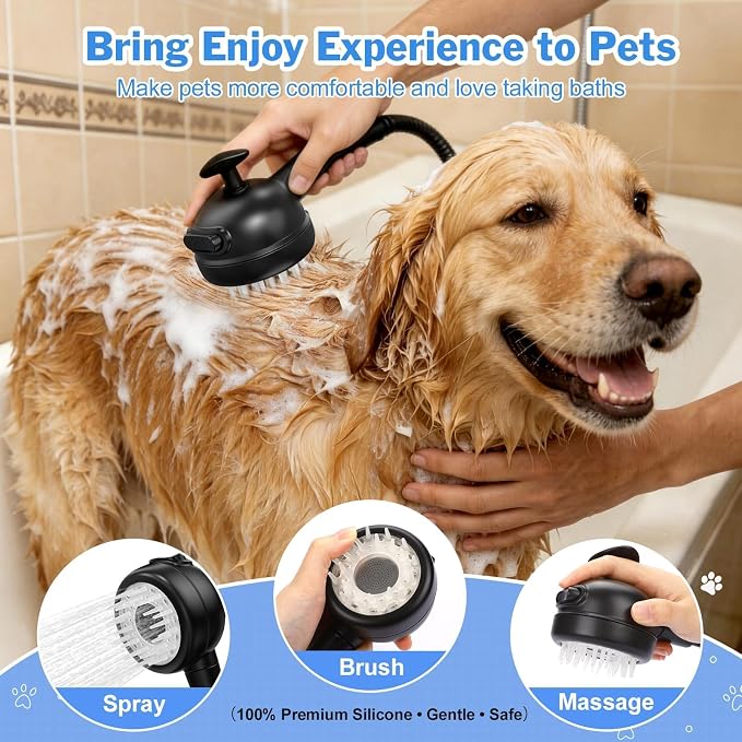 Rechargeable Portable Pet Shower Head Dog Bath Supplies for Indoor Outdoor | Dog Bathing Accessories with LED Display Temperature, IPX8 Waterproof Shower Pump Pet Grooming Tool for Yard Camping