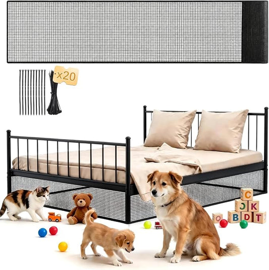 Under Bed Blocker for Pets - Extra Tall Pet Proof Barrier with Zip Ties, Cuttable Furniture Blocker to Stop Dogs, Cats & Toys from Entering Under King/Queen Size Beds & Couches (Black, 240 x 16 Inch)
