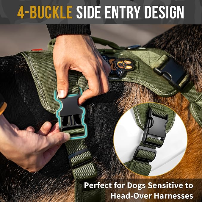 OneTigris No-Pull Tactical Dog Harness Reflective Vest for Medium Dogs | Military-grade 1000D Nylon Easy Control Vest – Adjustable Dog Harness with Hook & Loop Panels for Walking, Hiking, Training