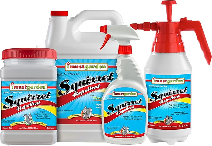 Répulsif anti-écureuils I Must Garden : Protège véhicules, plantes, terrasses et meubles – Efficace contre les tamias – Flacon prêt à l'emploi de 946 ml