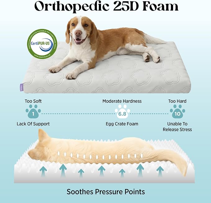 LESURE ApexCloud™ Cooling Dog Bed with Washable Cover for Medium Dogs, 29IN | Q-Max>0.5 Cool-Touch Fabric, Orthopedic Egg Crate Foam,Breathable Non-Slip Summer Mat,For Active Senior Long-Haired Pets,Grey