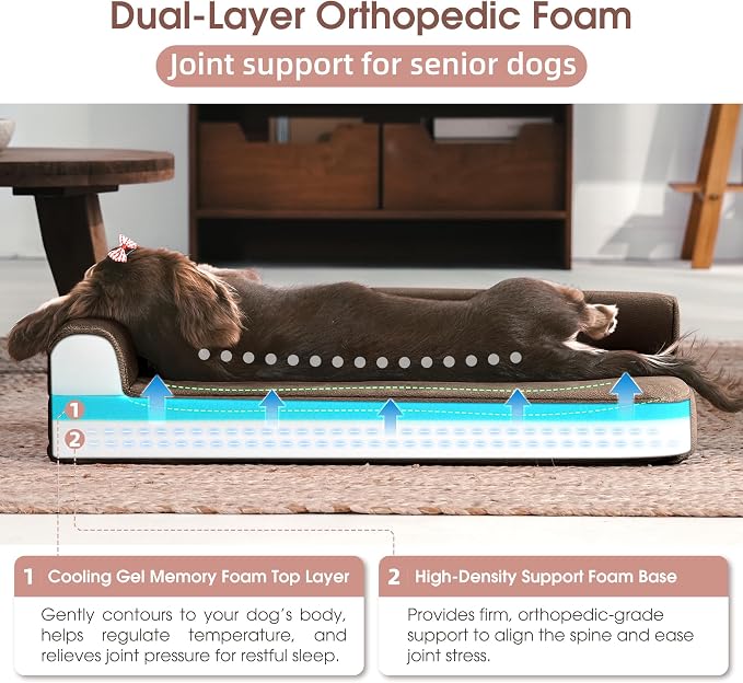 Gel Memory & High-Density Foam Orthopedic Dog Bed 28x19x6 Small | | Double Waterproof Cover | Machine Washable | Non-Slip Base | Fur-Resistant Tech Fabric