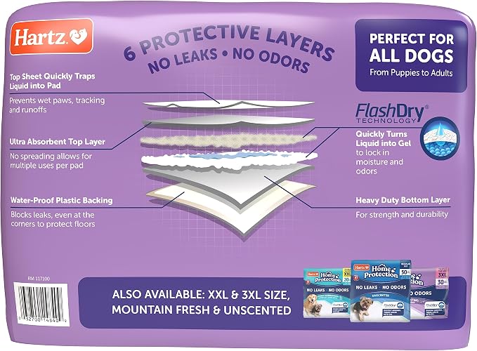 Hartz Home Protection Lavender Scented Odor Eliminating Dog Pads, 21 x 21 (100 Count) (Pack of 2)