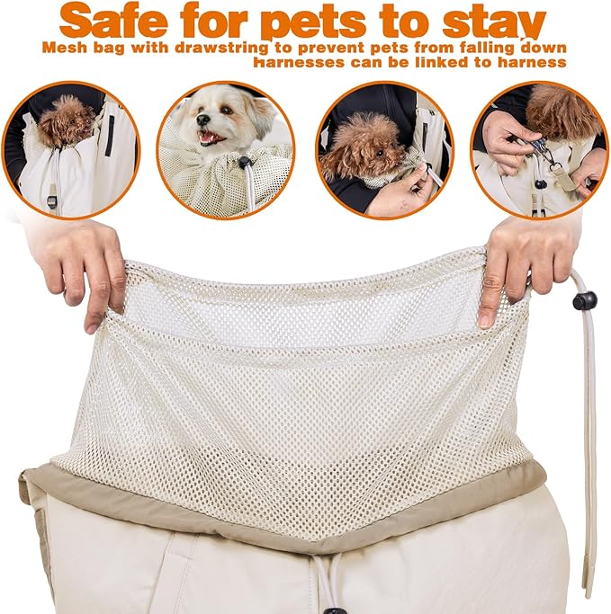 Dog Carrier Sling, Dog Carriers for Small Dogs Up to 20lbs, Beige | Puppy Sling, Cross Body Carrying Bag, Soft Front Pouch, Adjustable Shoulder Strap, Breathable Mesh Pet Backpack for Hiking