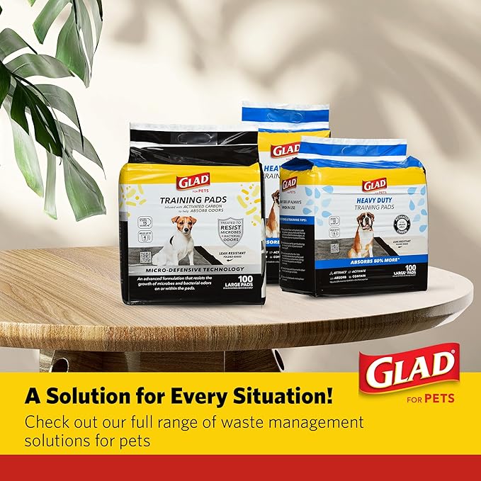 Glad for Pets XL Heavy Duty Activated Carbon Puppy Essentials Training Pads - Zero Odor, Ultra Absorbent Pads for Puppy Potty Training, Indoor Dog Potty, Pee Pads for Dogs, 24" x 24", 30 Count