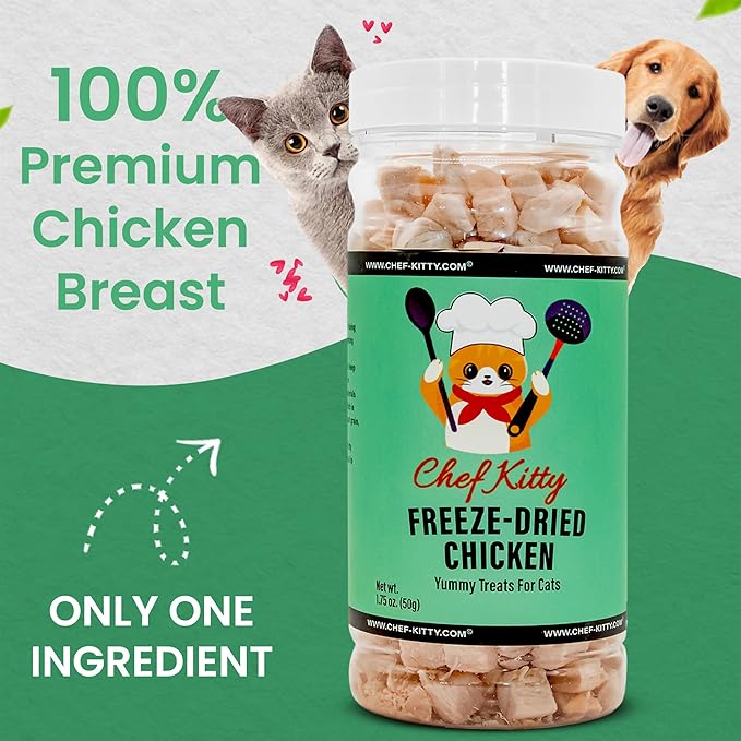Freeze Dried Chicken Cat Treats | Healthy Dog Food Toppers 100% Human Grade | Single Ingredient, Grain Free Chicken Dog Treats | Inspected & Tested in USA | No Additives or Preservatives, 1.75 oz