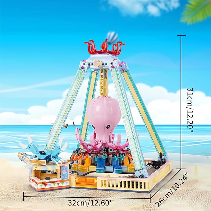 Building Blocks Set,Octopus Swing Amusement Park Building Blocks Toy,Blocks Toy Model Gift for Kids and Adults(1189PCS)