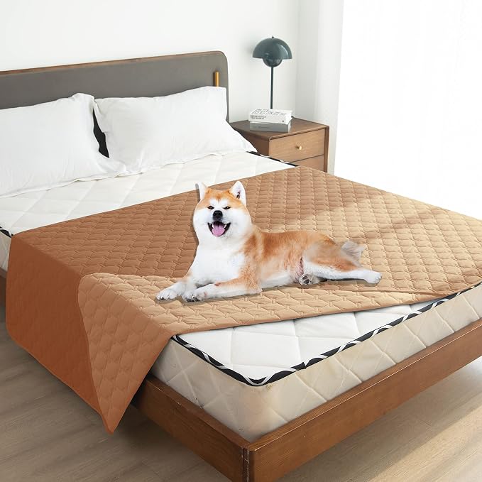 gogobunny Waterproof Dog Blankets for Large Dogs, Pet Bed Cover Breathable | Washable Pee Pads, Quilted Throw Blanket, Furniture Protector for Couch Sofa Bed Car, 82x82 Inch Dark/Light Pumpkin