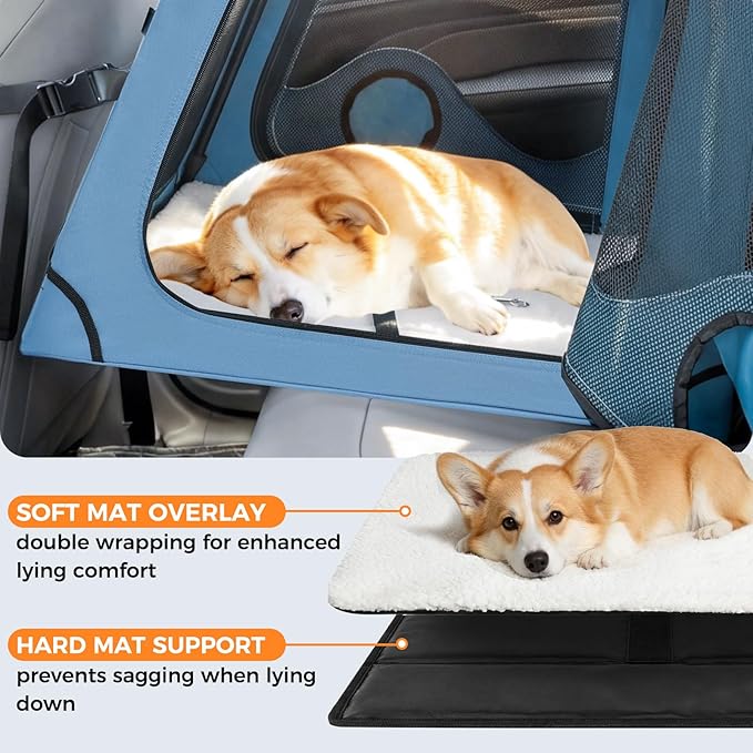 Snagle Paw Portable Dog Crate for Car Travel,Metal Frame Pet Crate,Pet Carrier for Car Back Seat Secures with Headrest Strap and Seatbelt,M