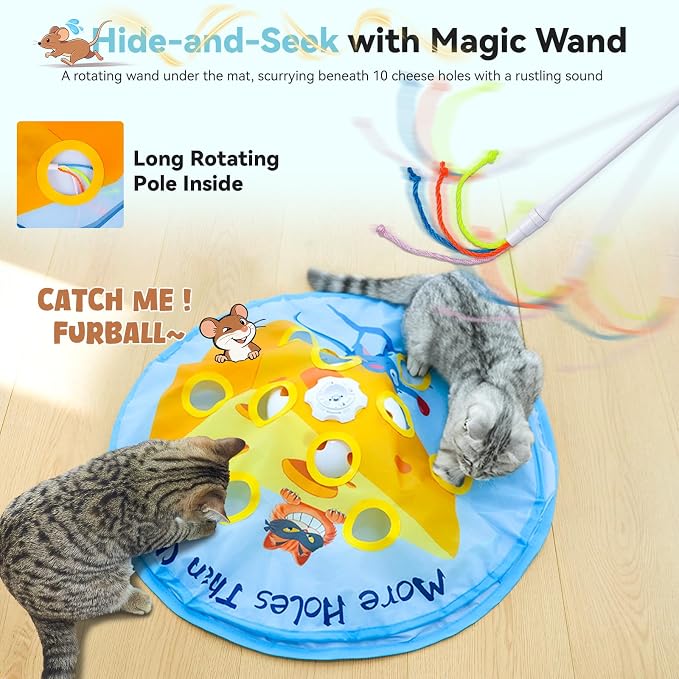 ORSDA Interactive Cat Toys for Indoor Cats, 5-in-1 Hide and Seek Kitten Toys, Interactive Automatic Rechargeable Electric,Whack-A-Mole Exercise Kicker Toy for Indoor Cats