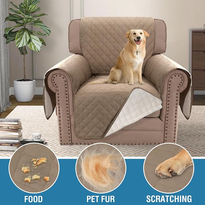 H.VERSAILTEX 100% Waterproof Couch Cover Chair Sofa Slipcover Furniture Protector for Pets Kids Children Dog Cat with Non-Skid Backing (Chair, French Oak)