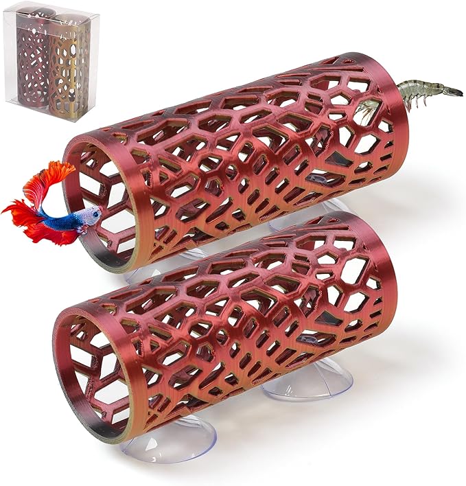 2 Pcs Betta Fish Tunnel,Safer for Small Fish Shrimp Aquarium Decor Hideout，Betta Hammock with Suction Cups for Resting and Sleeping，Fish & Shrimp Toys，Fish Tank Accessory Habitat Cave