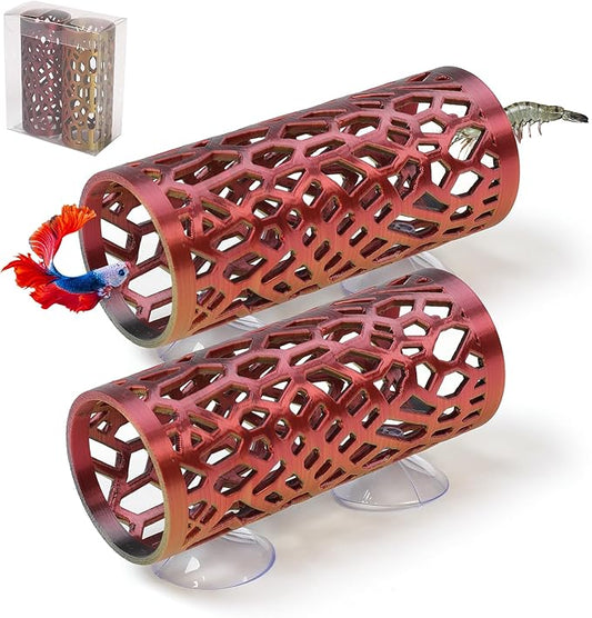 2 Pcs Betta Fish Tunnel,Safer for Small Fish Shrimp Aquarium Decor Hideout，Betta Hammock with Suction Cups for Resting and Sleeping，Fish & Shrimp Toys，Fish Tank Accessory Habitat Cave