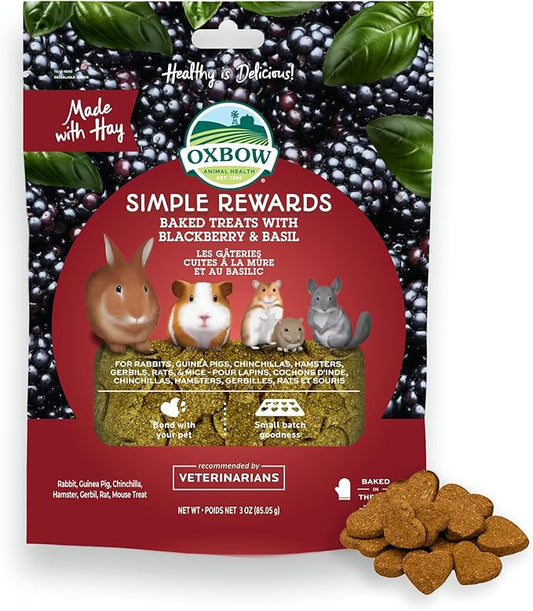 Oxbow Simple Rewards BlackBerry & Basil Treats, Great as Chinchilla, Hamster, Rodent, Guinea Pig & Rabbit Treats, Small Pet Snack, Made with Oxbow Timothy Hay, Made in USA, 3 oz