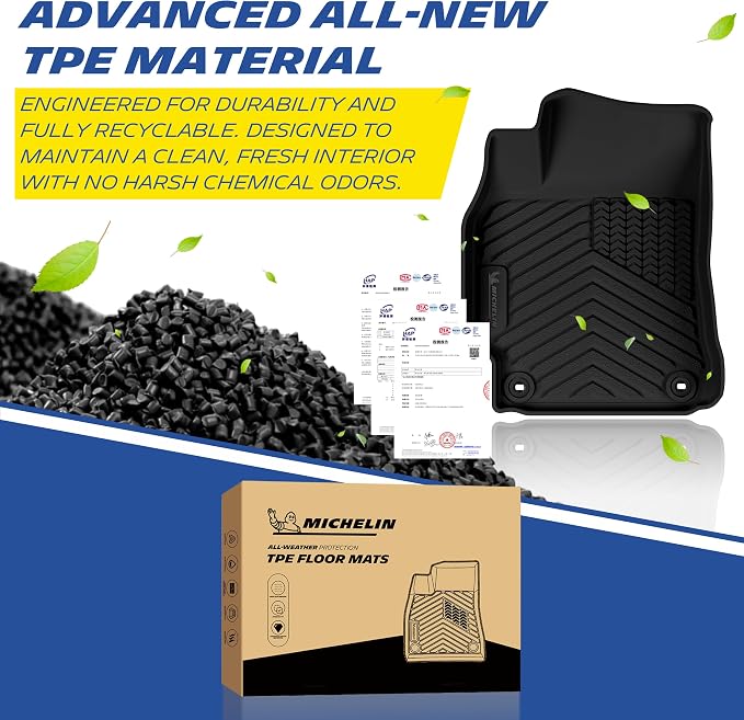 Michelin Floor Mats, Premier Series All-Weather TPE Custom Fit Liner for Toyota Camry 2012-2017 Floor Mats (3 Piece)