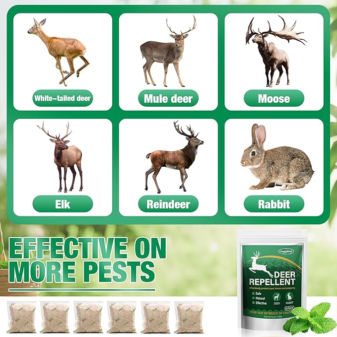 16 Pack Natural Deer Repellent Pouches, Peppermint Deer Repellent Keep Deers Out from Outdoor Tree Yard Attic Garden House, Long-Lasting Protection, Safe for Dogs and Children
