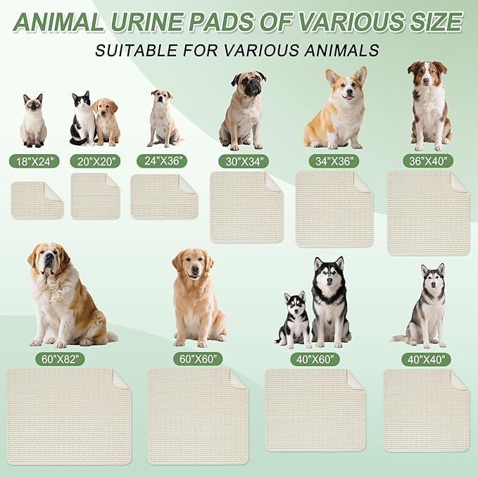 Washable Pee Pads for Dogs Puppy Pad, Cream White 36”x40” 2 Pack | High Absorbent Dog Pee Pad Leak Proof Cat Rugs, Reusable Non Slip Pet Mat, Wee Wee Pads for Training, Crate and Floor
