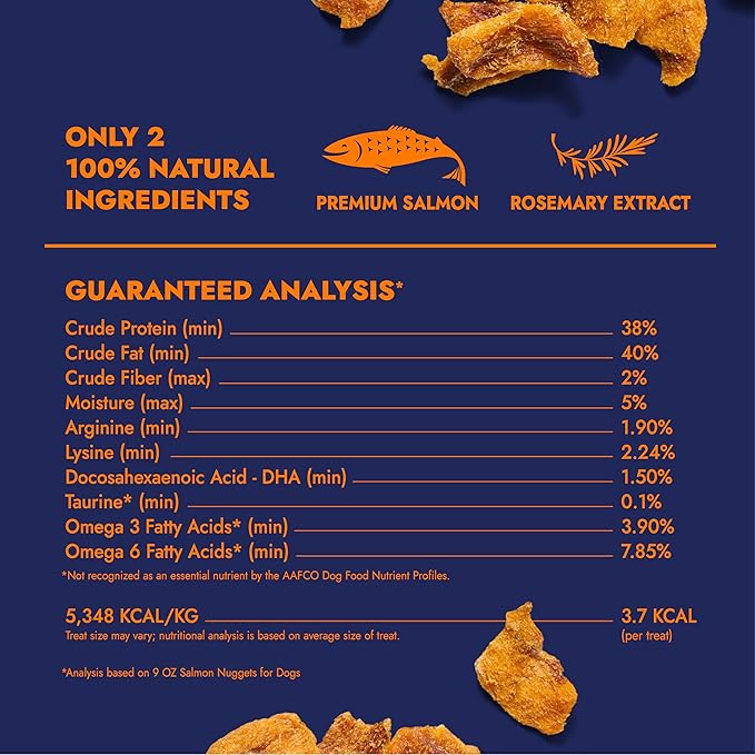 Finfare Freeze Dried Salmon Dog Treats, Protein & Omega-3s, Grain Free Salmon Dog Training Treats, Crafted in USA, Nuggets - 9oz