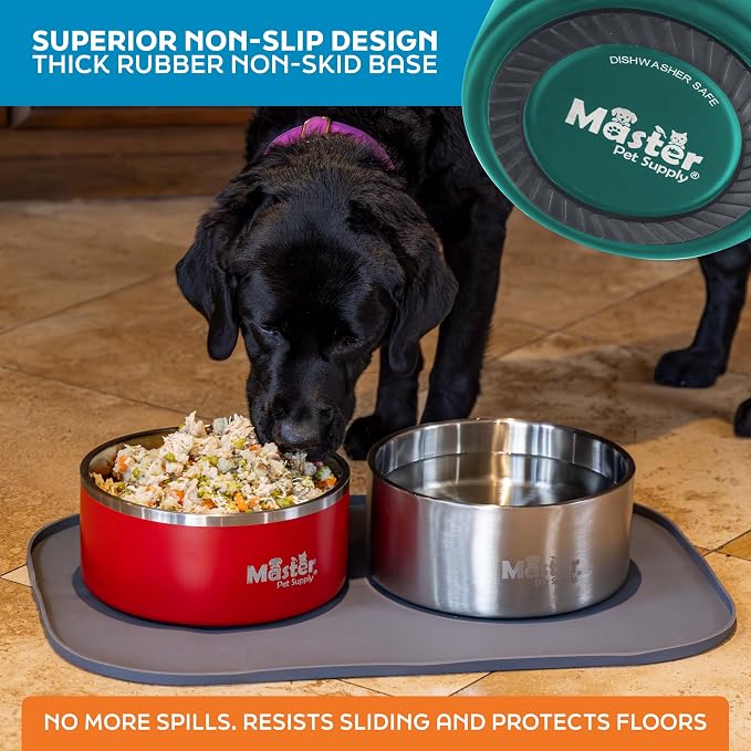 Master Pet Supply Stainless Steel Dog Bowls - 128 oz, Heavy Duty - Emerald Sea, Double Wall Extra-Thick Insulated, Non-Slip Pet Water Bowl for Dogs, Cats & Pets, Anti Rust Metal, Dish Washer Safe