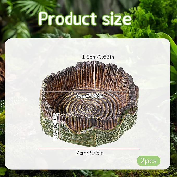 Small Reptile Food Dish, 2 PCS Reptile Water Dish Food Bowl Reptiles Feeding Foods Resin Terrarium Bowl for Bearded Dragon Gecko Frog Snake Chameleon Tortoise