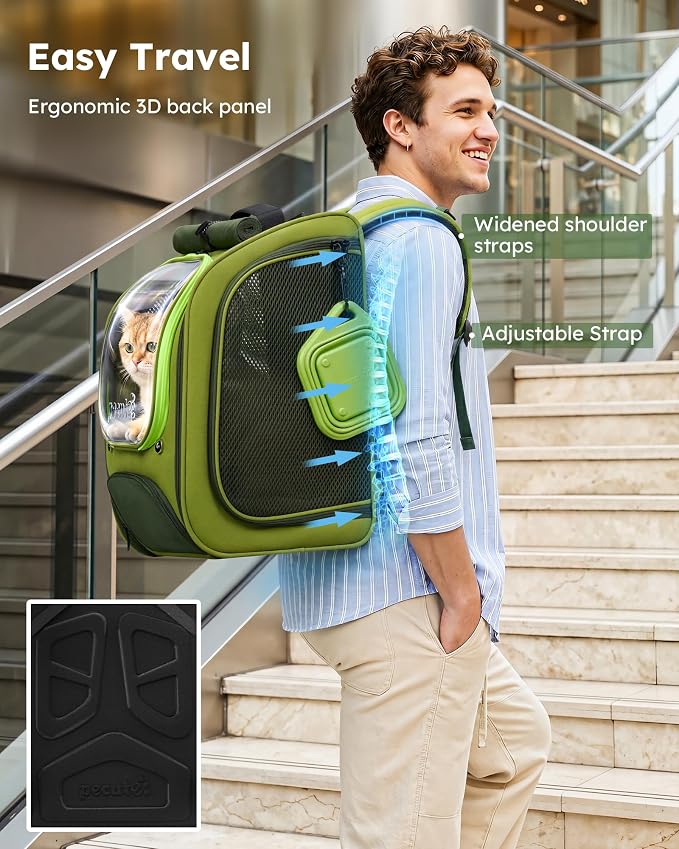 Pecute Cat Backpack Carrier,Large Space Cat Bubble Backpack,Ergonomic,Green | Upgraded Transparent Window Offers Greater Transparency,More Wear-Resistant,Sunshade curtain,Folding bowl,Ventilated