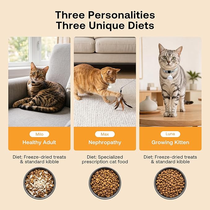 Automatic Cat Feeder with RFID Collar Sensor for Multi-Pet Households, Anti-Stealing Food Dispenser with Sealed Lid for Wet Dry Food & Prescription Diet for Cats and Small Dogs, Black