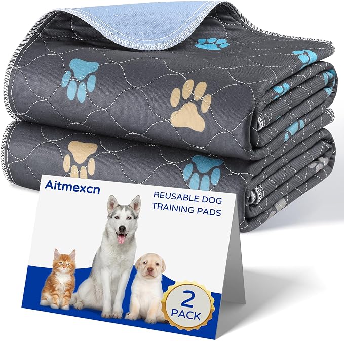 Aitmexcn Washable Pee Pads for Dogs, 2 Pack Extra Large Reusable Puppy Training Pads, Heavy Absorbency, Leak-Resistant Non-Slip Dog Mats for Playpens, Whelping and Senior Dogs (54"x54")