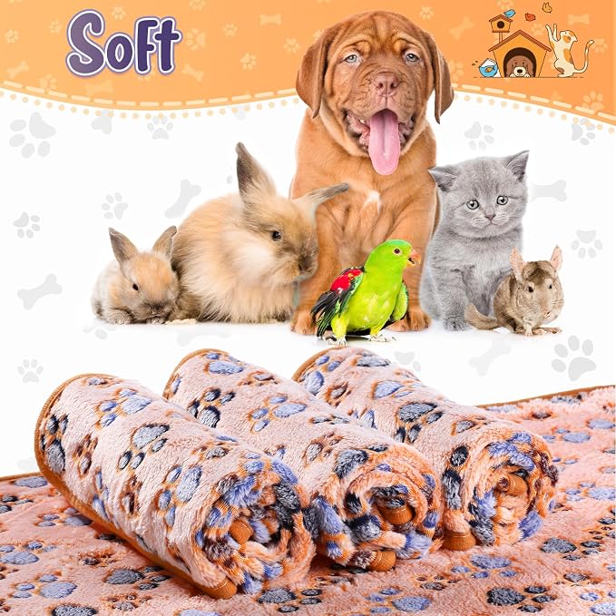 Tatuo 4 Pack Fleece Dog Blankets for Puppy Cats Multi-Size Sleep Mat for Pet Guinea Pig Soft Washable Warm Crate Bed Puppy Teething Toys Print Pattern Blanket Indoor(Coffee,30 x 20.5 Inch,Paw)