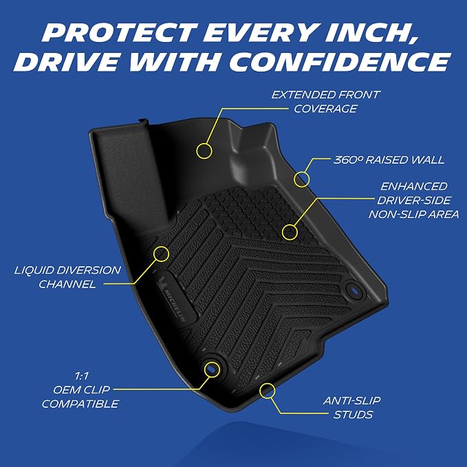 Michelin Vehicle Mats, Premier Series All-Weather TPE Custom Fit Liner for Honda HR-V LX/EX-L/Sport 2023-2026 & Acura ADX 2025-2026 Gasoline & Hybrid Floor Mats(3 Piece)