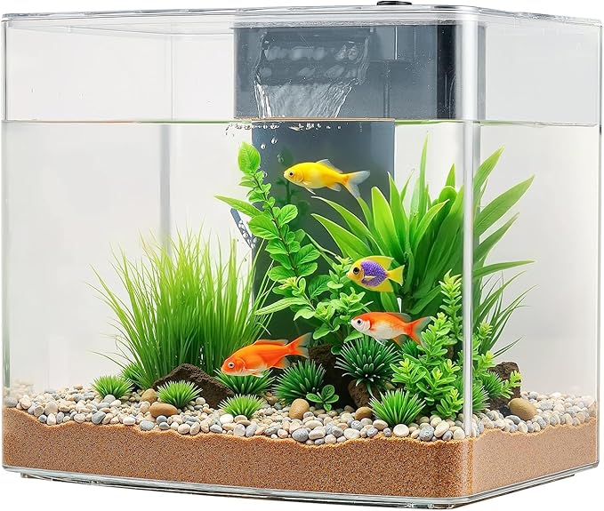 VEVOR Fish Tank Aquarium, 3.5 Gallon, Arch Design, Ultra-Clear GPPS Smart Tank with Adjustable 3-Color Lighting, Self-Cleaning System for Freshwater & Saltwater Fish - Home, Office Use
