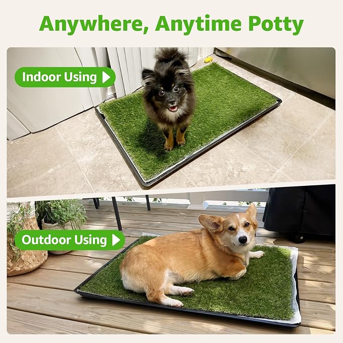 Dog Grass Pad with Tray for Dogs Puppy Potty Training to Pee & Poop Indoor | Dog Litter Boxes with Faster Drainage Artificial Grass & Quick-Absorbency Washable Pee Pads, Protect Floor Furnitures