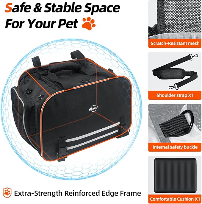 Motorcycle Dog Carrier, Expandable Airline Approved Pet Carrier with Stable Frame, Collapsible Soft-Sided Travel Puppy Shoulder Bag for Small Cats and Dogs Under 17 lbs