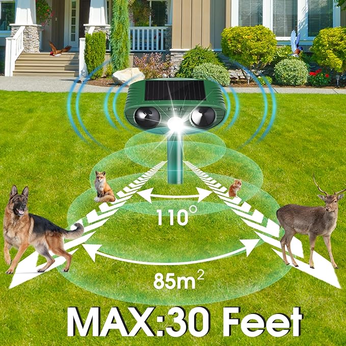 Cat Repellent Outdoor,2 Pack Solar Animal Repeller Ultrasonic Cat Deterrent with PIR Motion Sensor Waterproof Pest Repeller Animal Deterrent for Garden Yard Cats, Dogs,Skunks,Raccoon Birds Squirrels