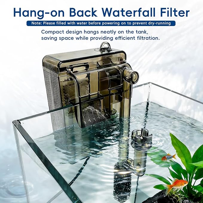 2.1 Gallon Nano Aquarium Kit with Lid, Space Saving Hang-On Filter and LED Light, Ultra-Clear Rimless Glass Desktop Fish Tank for Small Fish, Shrimp, and Betta