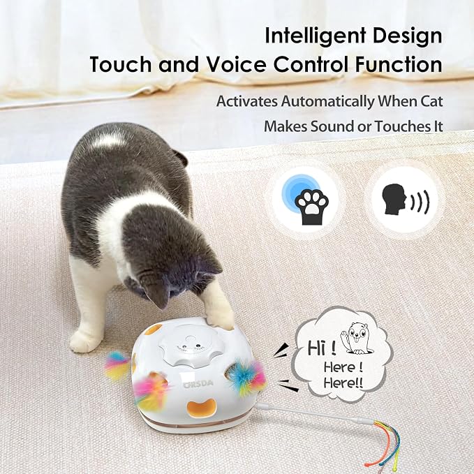 ORSDA Cat Toys for Indoor Cats, 4 in 1 Interactive Cat Toys, Automatic Cat Toy Kitten Toy, Rechargeable Electric Enrichment Toy for Cat Toy for Bored Indoor Adult Cats Hide and Seek, Whack-A-Mole