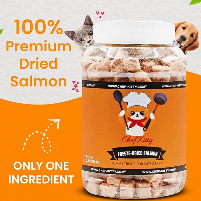 Freeze-Dried Salmon Treats for Cats & Dogs – 100% Wild Caught, Single Ingredient, High-Protein, Healthy Snack – No Additives or Preservatives – 7.0oz - Inspected & Tested in USA