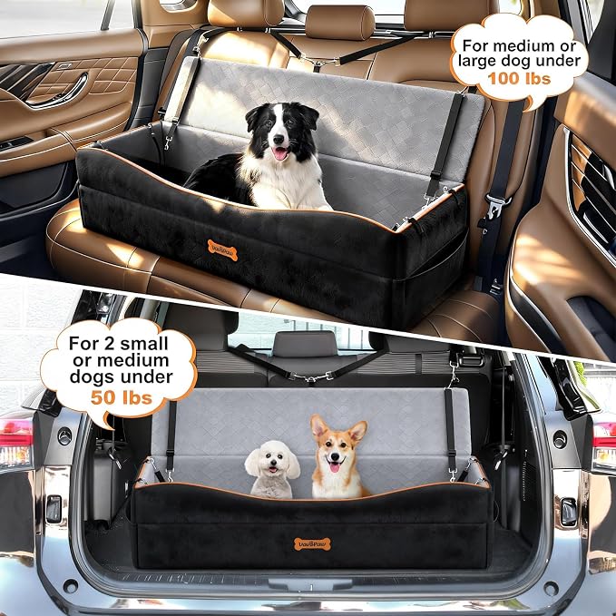 Car Seat for Large Dog for 2 Medium or 3 Small Dogs Under 100Lbs | Dog Booster Seats ,Pet Car Seats with 2 Safety Leashes, Dogs Sofa Bed Cushion Add Thick Sponge, Pet Cars Carrier for Travel