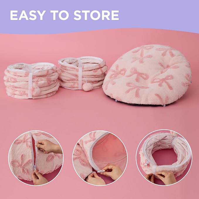 Lesure Donut Cute Jacquard Large Cat Tunnel Bed Kitten Toys for Dog Bunny | 39.5x39.5x10in,Round Large Cat Bed Tube for Multi Kittens,Pet Peekaboo Cave Toy,Spiral Hideaway,Washable Cushion,Pink Taffy
