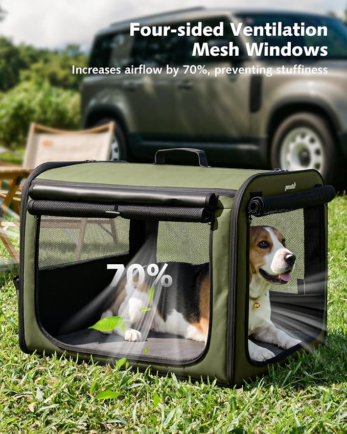 Dog Car Carrier Light Weight 27×20.5×20.5in, Foldable Dog Carrier, Gren | Easy to Assemble, Portable and Breathable Pet Carrier, Suitable for Indoor and Outdoor Use, Dog Travel Crate with Curtain