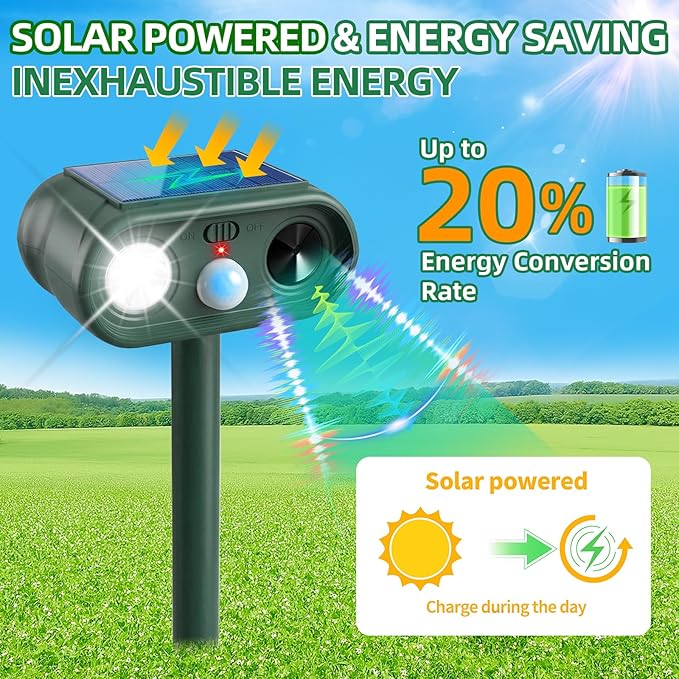 Sonic Fortress Pro Deer Repellent Devices, Solar Ultrasonic Racoon Squirrel Repellent Outdoor IP65 Motion Activated Animal Repeller Cat Deterrent Light to Scare Rabbit Dog Skunk Out of Garden Yard(4)