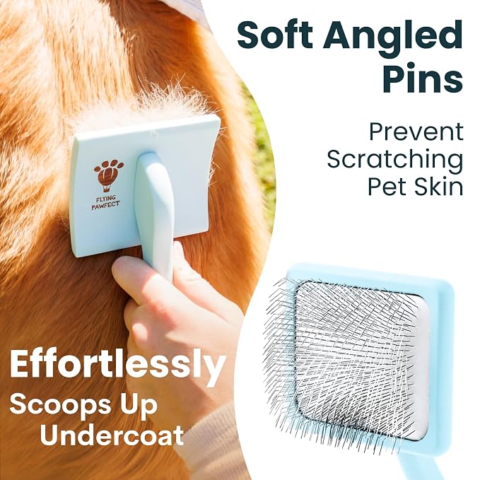 Slicker Brush for Dogs - Long Pin for Poodles, Doodles & Long Haired Dogs, Deshedding & Dematting Tool, Slicker Dog Brushes for Grooming (Baby Blue, Flat Large)