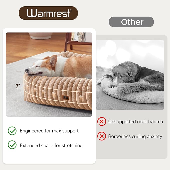 Washable Dog Bed Small Medium Size Dog, Rectangle Orthopedic Pet Bed for Car and Indoor,Fluffy Memory Foam Dog Beds with Anti-Slip Bottom,Camel(25x21x7inchs)
