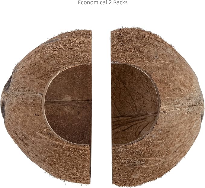 2 Pack Natural Coconut Reptile Hideouts, Lizard, Spider and Aquarium Fish Hide Cave (Natural Surface)