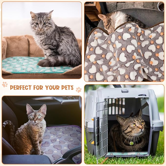 Tatuo 4 Pack Fleece Dog Blankets for Puppy Cats Multi-Size Sleep Mat for Pet Guinea Pig Soft Washable Crate Bed Puppy Teething Toys Print Pattern Warm Blanket Indoor(Pastel Color,24 x 16 Inch,Heart)