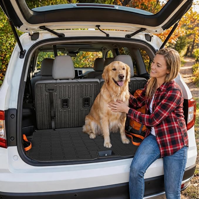 Cargo Mat for 2016-2022 Honda Pilot (No Elite), TPE All Weather Cargo Liner Trunk Mat Back Seat Cover Protector for Pilot Car Accessories (Trunk Liner with Backrest Mat)