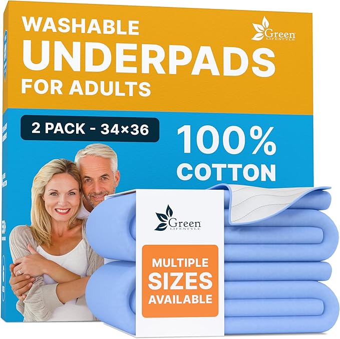 Washable Underpads - Large Bed Pads for use as Incontinence Bed Pads, Reusable Pet Pads, Great for Dogs, Cats, Bunny, Seniors Bed Pad (Pack of 2 - 34x36)