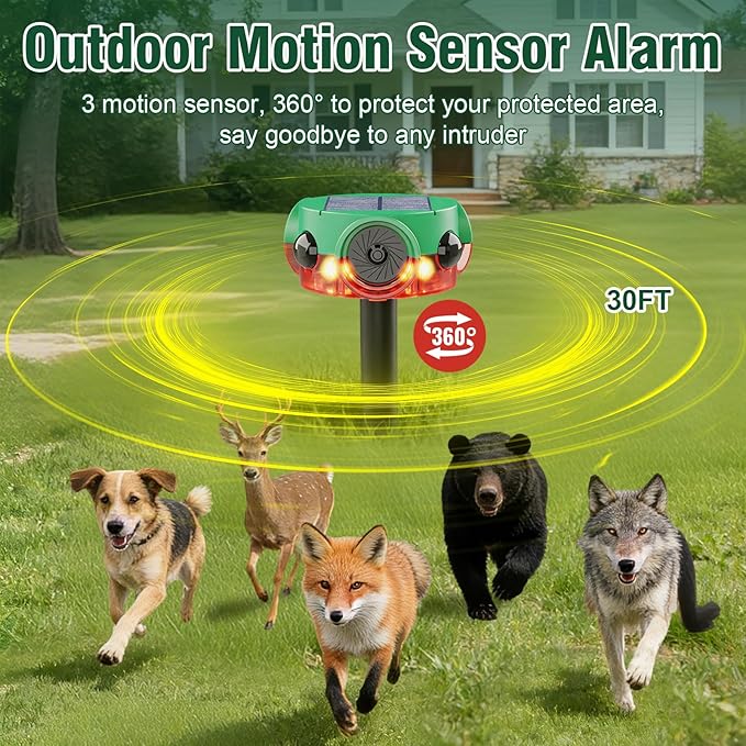 ChunHee Outdoor Motion Sensor Alarm, Barking Dog Alarm with 360° Detection, Supports Voice Recording, Adjustable Volume, 120dB Motion Activated Alarm for Home, Garden, Yard, Farm – 2Pack